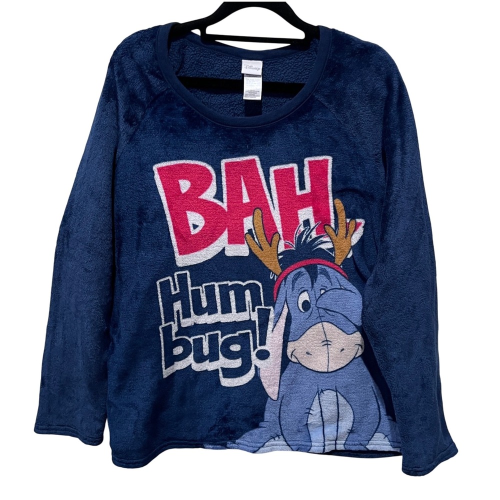 Disney‎ Eeyore Bah Hum Bug Fleece Pajama Top Women's Plus Size 2X Blue Sleepwear